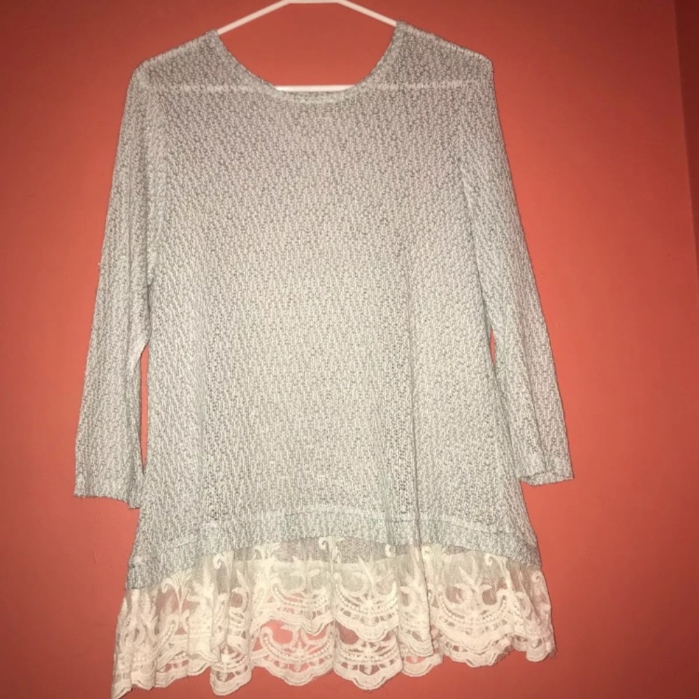 Pastel blue and white lace top